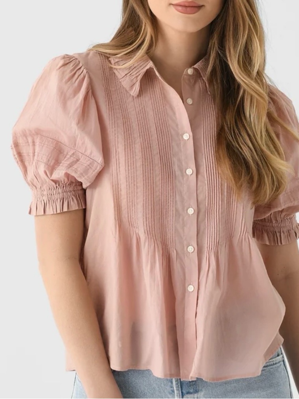Trovata Blush Pink Pintuck Button-Down Top